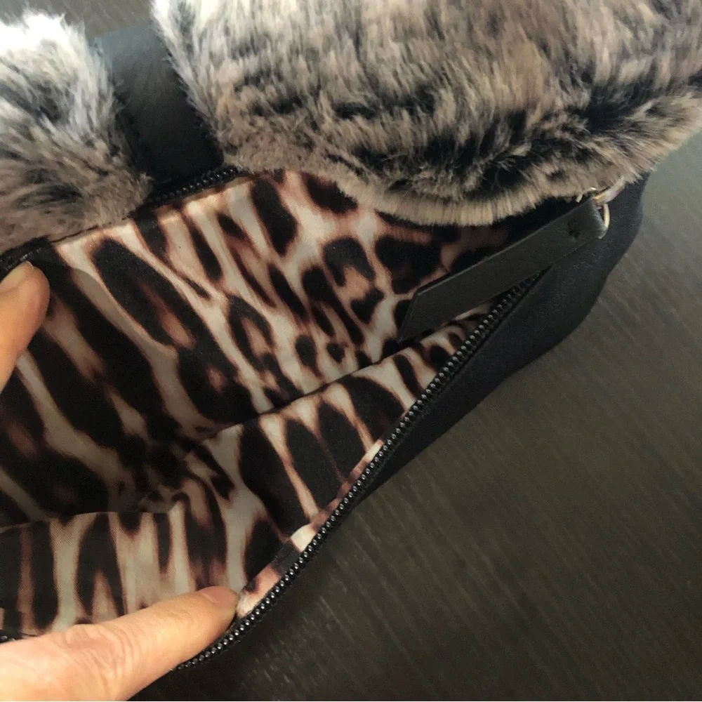 Nicole Miller Faux Fur Foldover Purse Handbag Charm Black NWT $88 - Picture 13 of 13